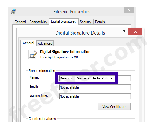 Screenshot of the Dirección General de la Policía certificate